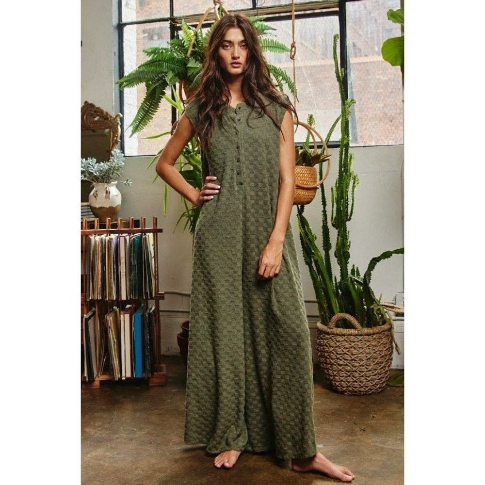 Nellie Checkered Jumpsuit in Olive